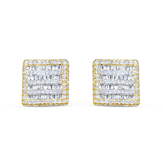 Yellow Gold Square Diamond Earrings