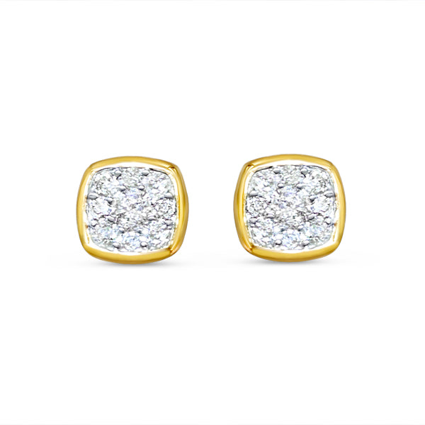 Gold Square Diamond Screw-Back Earrings