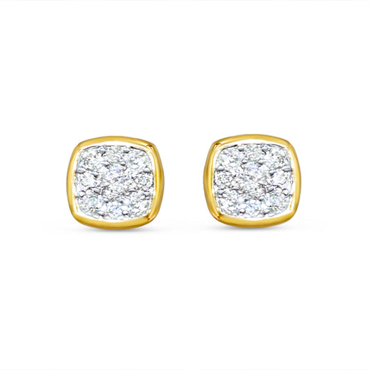 Gold Square Diamond Screw-Back Earrings