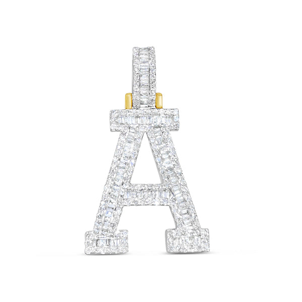 10K 1" Yellow Gold Diamond Baguette Initial Pendants