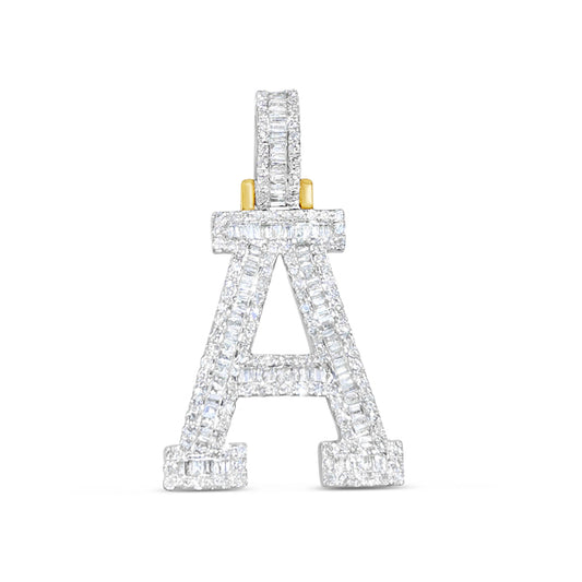 10K 1" Yellow Gold Diamond Baguette Initial Pendants