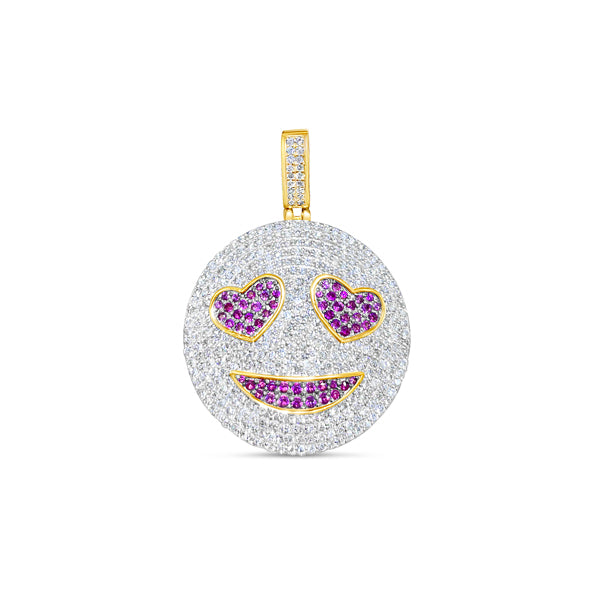 10K Solid Yellow Gold Diamond Love Smiley Face Pendant