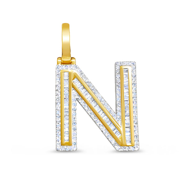 10K 0.55CT Yellow Gold Diamond Baguette Initial "N" Pendant