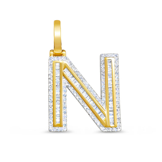 10K 0.55CT Yellow Gold Diamond Baguette Initial "N" Pendant