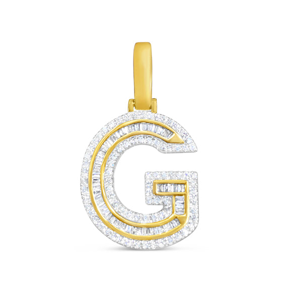 10K 0.55CT Yellow Gold Diamond Baguette Initial "G" Pendant