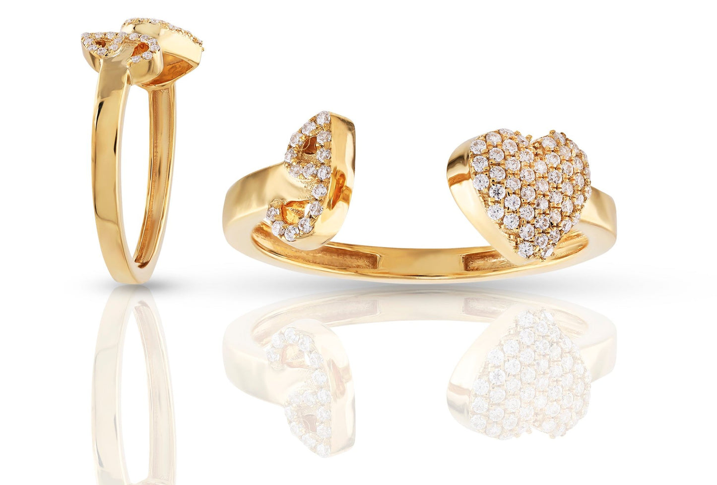 10K Diamond Initial Heart Wrap Rings