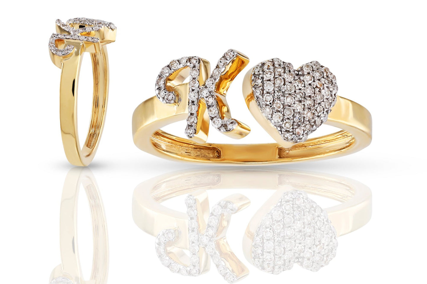 10K Diamond Initial Heart Wrap Rings