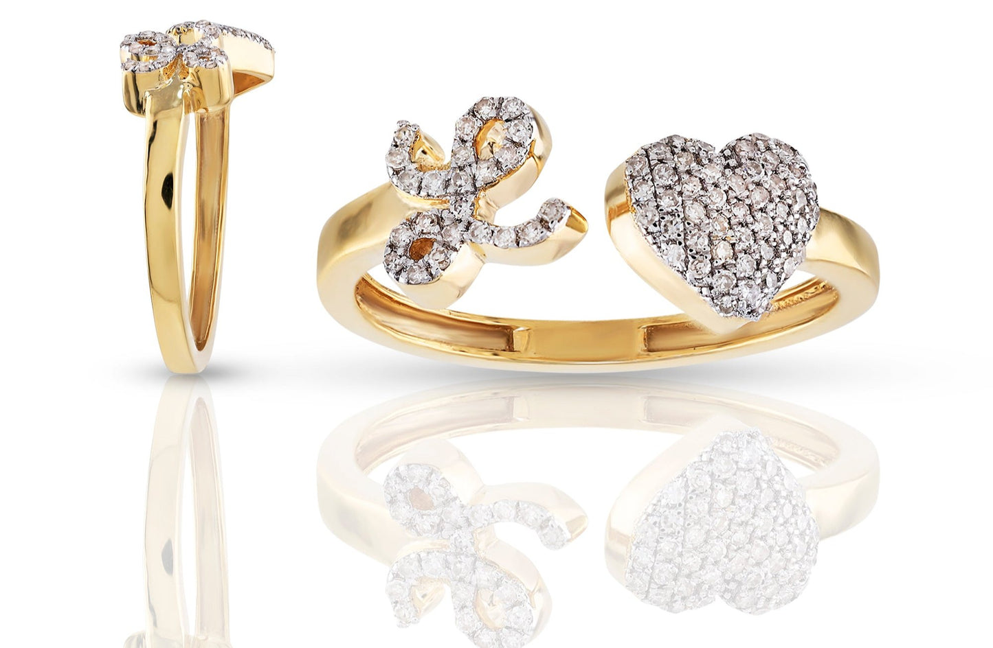 10K Diamond Initial Heart Wrap Rings
