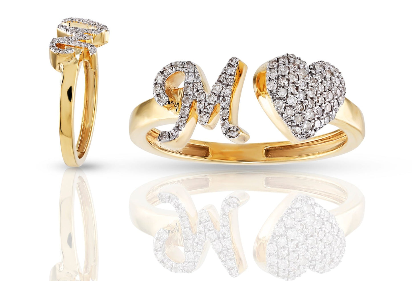10K Diamond Initial Heart Wrap Rings