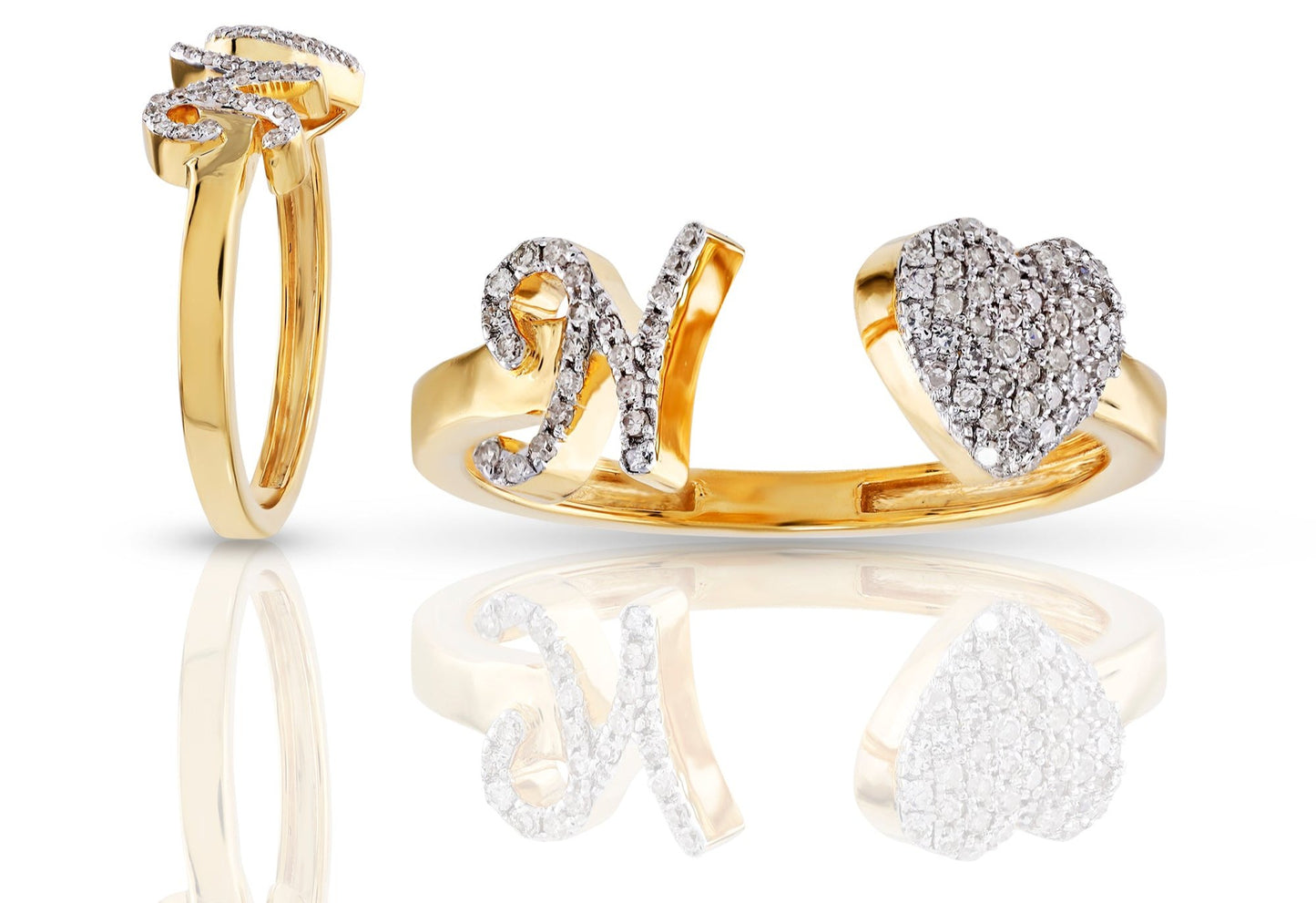 10K Diamond Initial Heart Wrap Rings