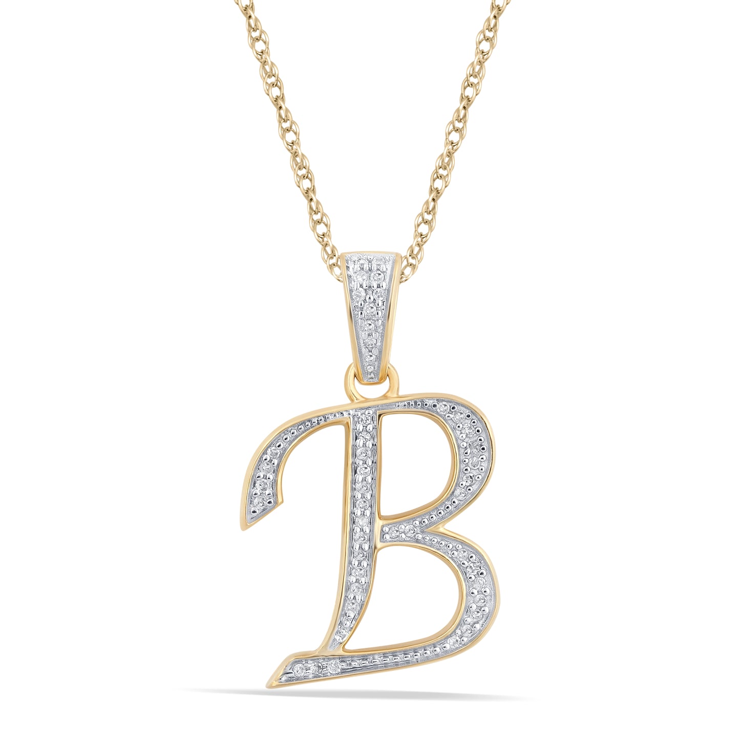 10K 1" Yellow Gold Diamond Cursive Initial Pendants