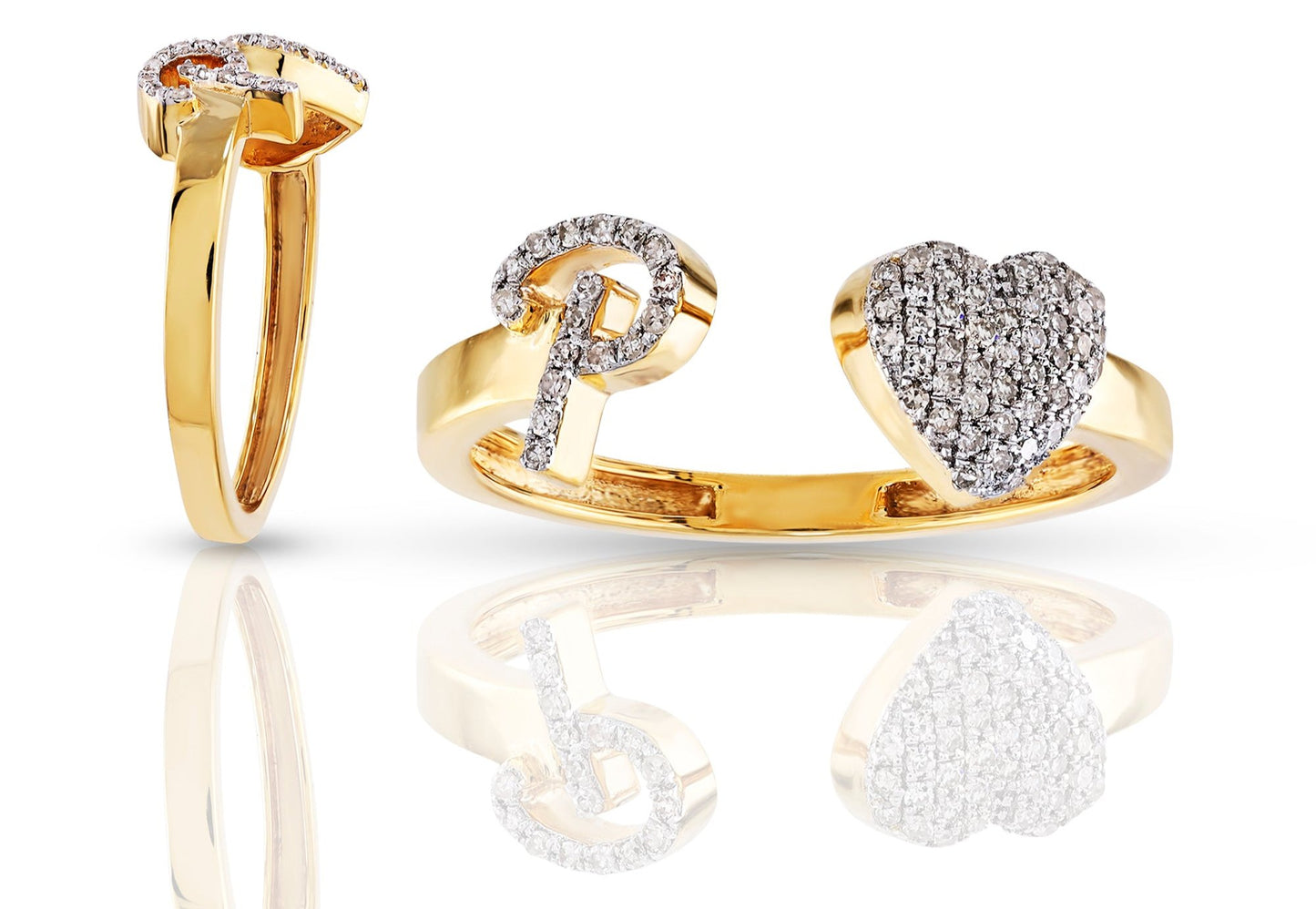 10K Diamond Initial Heart Wrap Rings