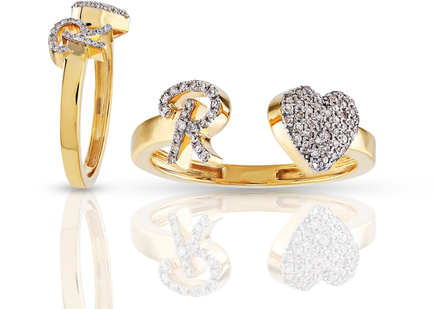 10K Diamond Initial Heart Wrap Rings
