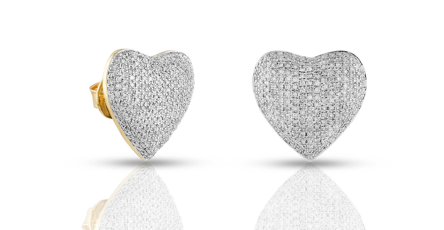 10K 1.02CT 16MM Diamond Screw-Back Heart Earrings