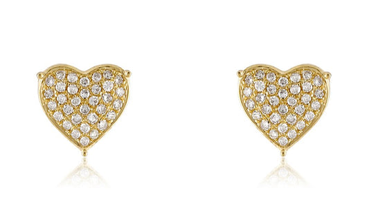 10K .14CT 6MM Yellow Gold Diamond Heart Screw-Back Earrings