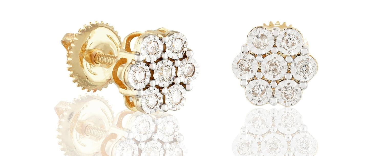 10K .07CT 6MM Flower Setting Screw-Back Earrings