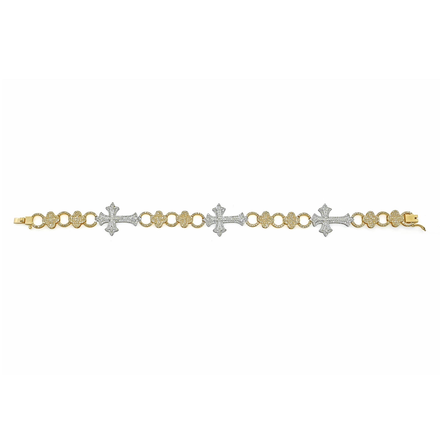 14K 18MM 3.9CT Two-Tone Gold Diamond Cross Bracelet