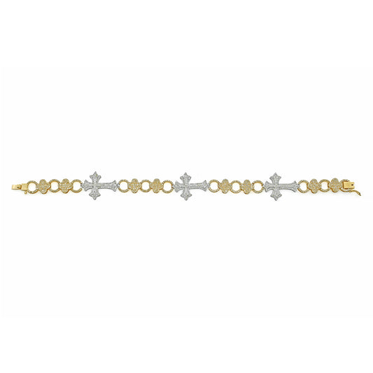 14K 18MM 3.9CT Two-Tone Gold Diamond Cross Bracelet