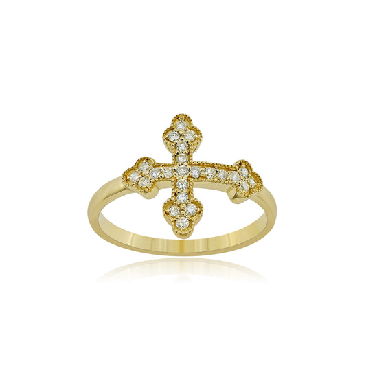 14K .31CT Yellow Gold Diamond Cross Ring