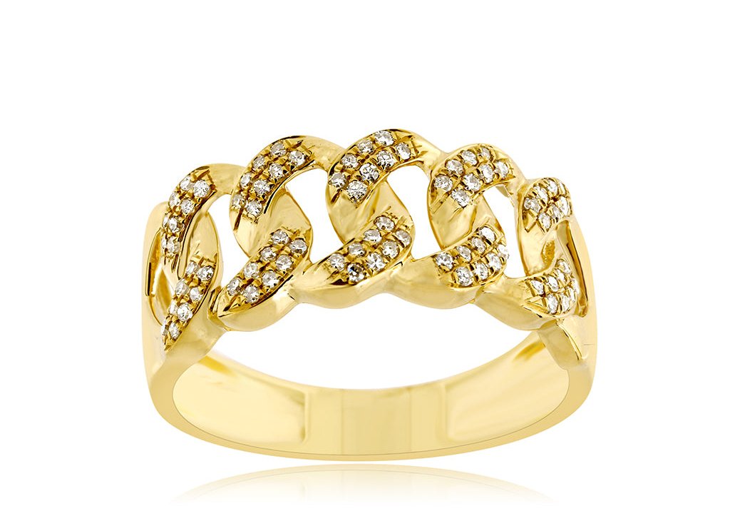 10K .26CT 7MM Yellow Gold Diamond Cuban Link Ring