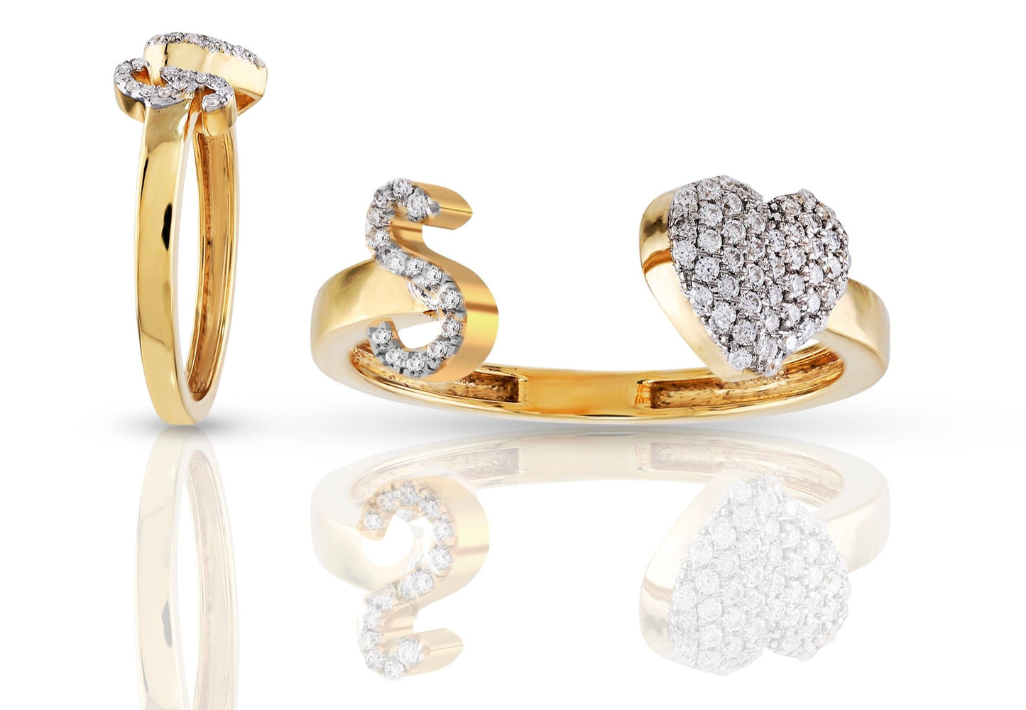 10K Diamond Initial Heart Wrap Rings