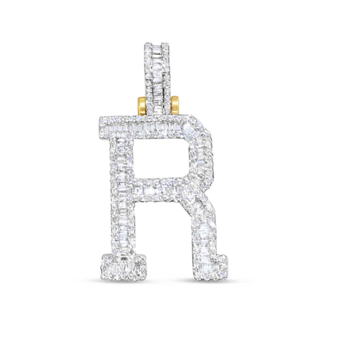 10K 1" Yellow Gold Diamond Baguette Initial Pendants