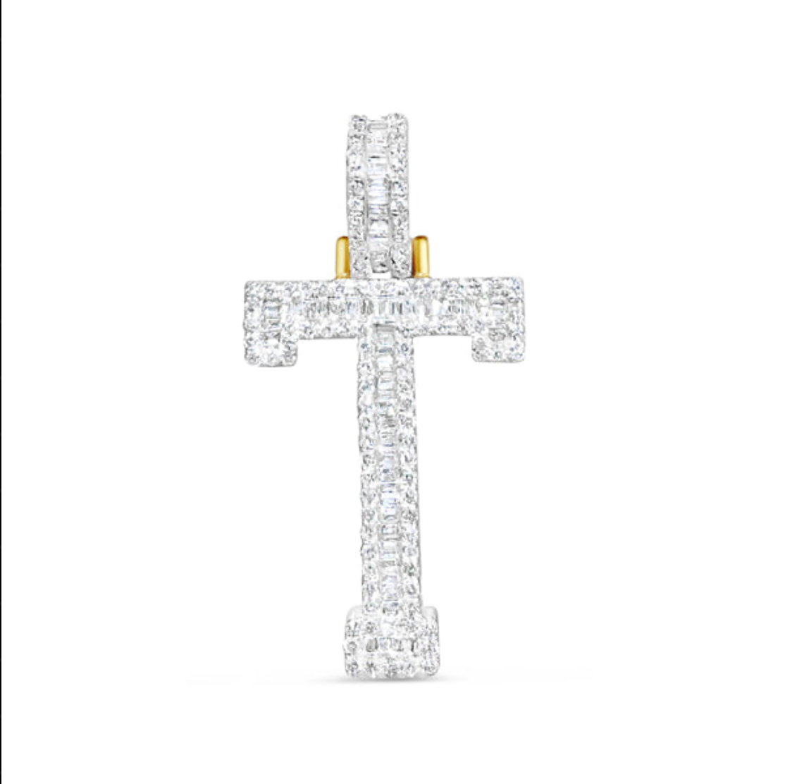 10K 1" Yellow Gold Diamond Baguette Initial Pendants