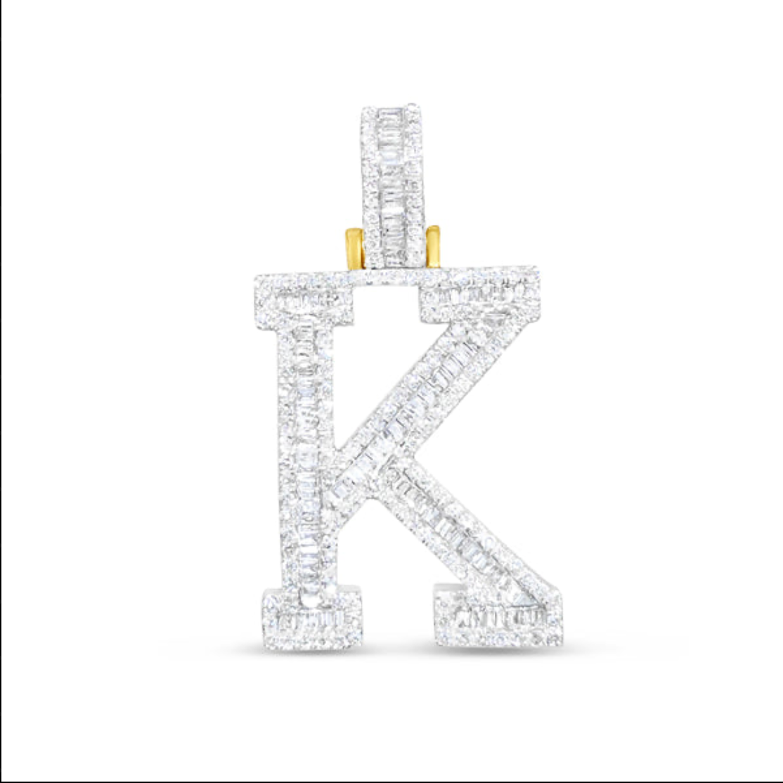 10K 1" Yellow Gold Diamond Baguette Initial Pendants