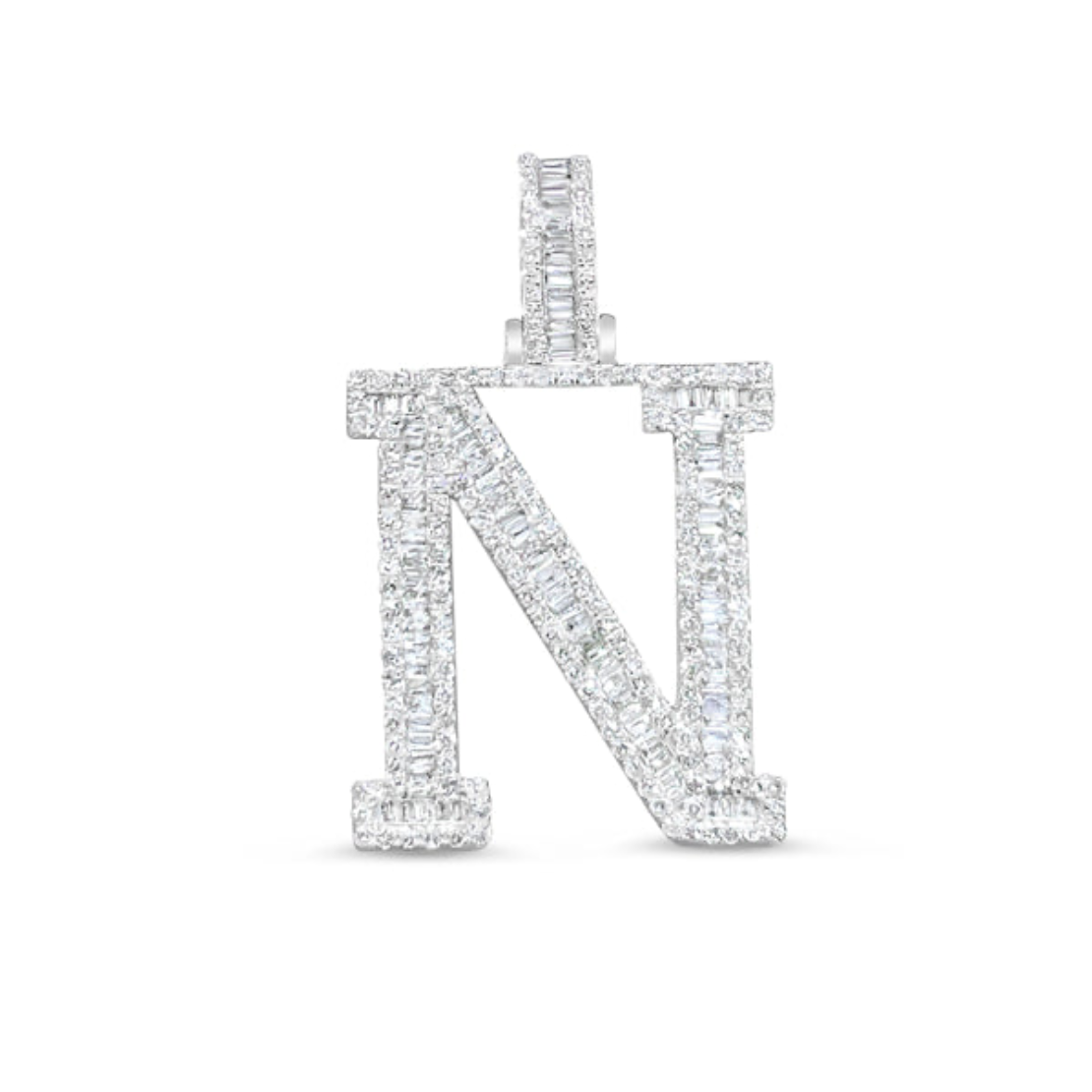 10K 1" Yellow Gold Diamond Baguette Initial Pendants