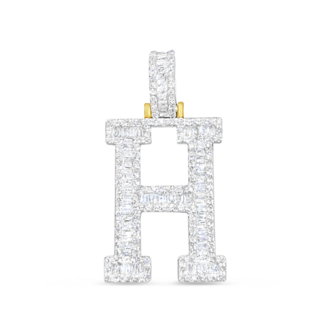 10K 1" Yellow Gold Diamond Baguette Initial Pendants