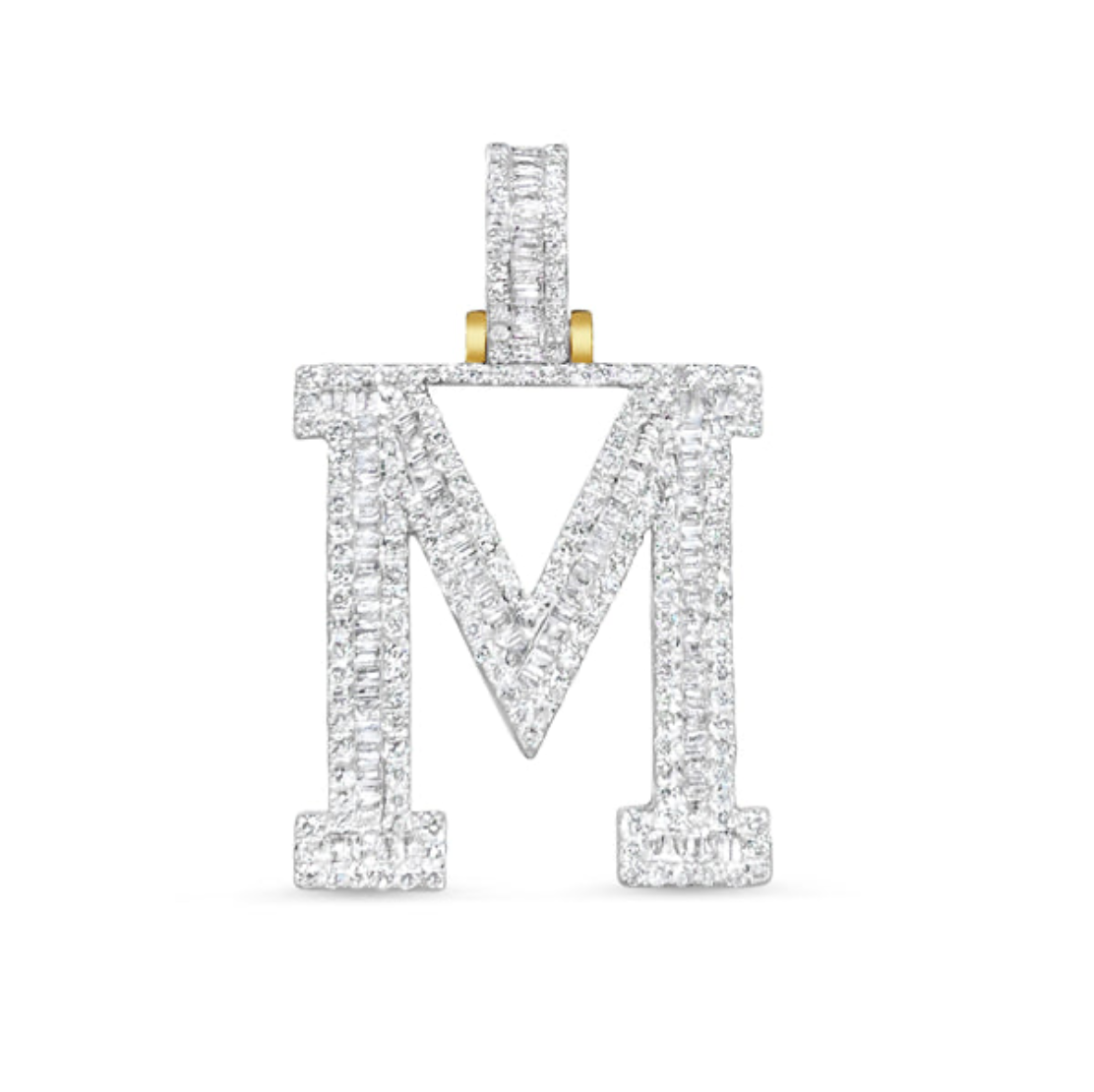 10K 1" Yellow Gold Diamond Baguette Initial Pendants