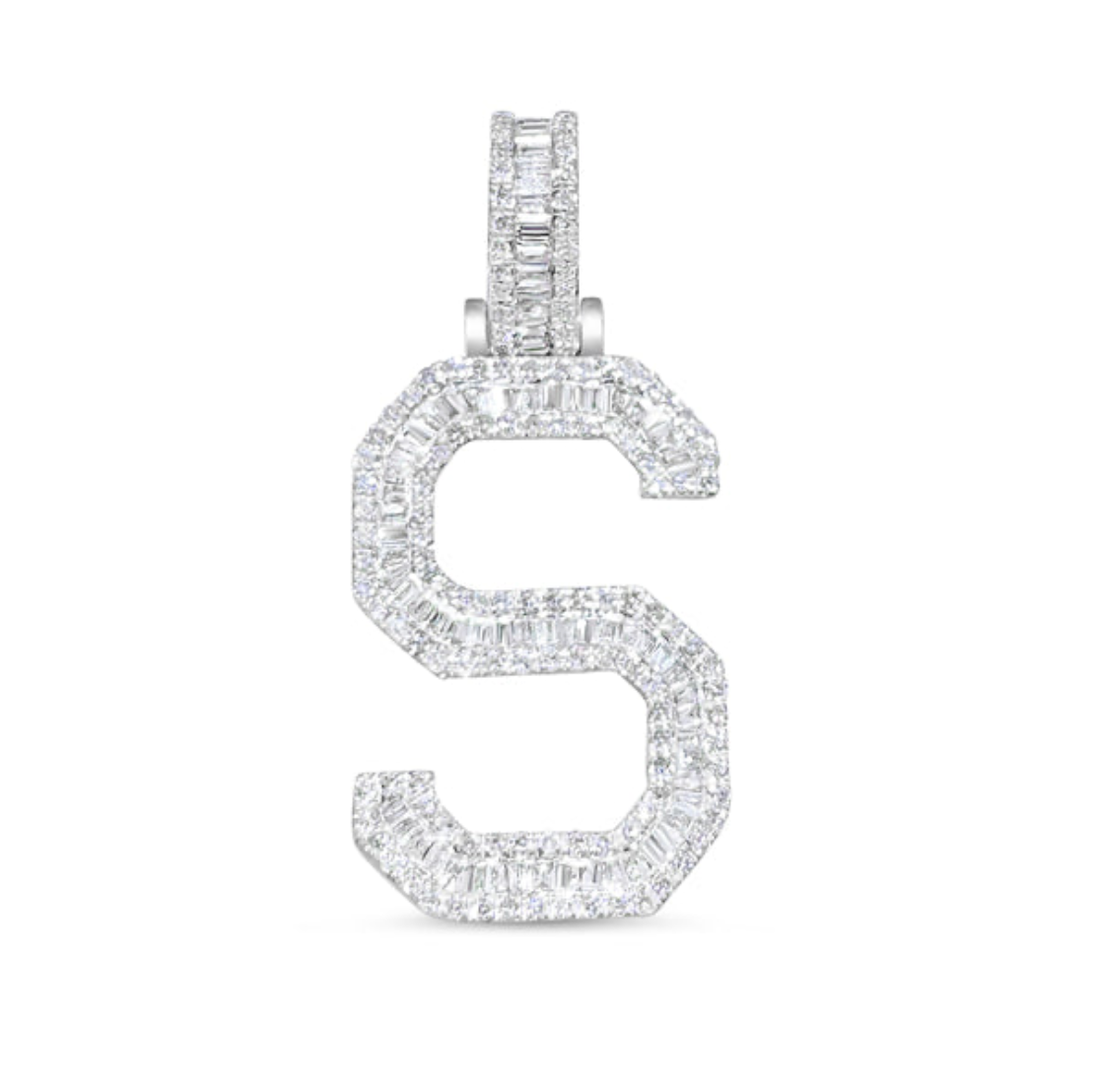10K 1" Yellow Gold Diamond Baguette Initial Pendants