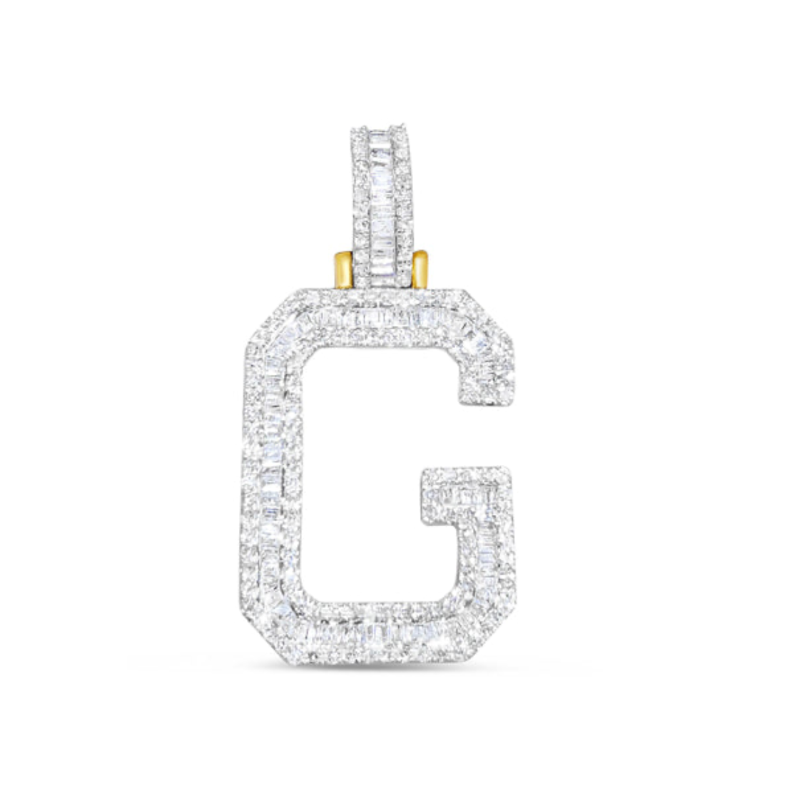 10K 1" Yellow Gold Diamond Baguette Initial Pendants