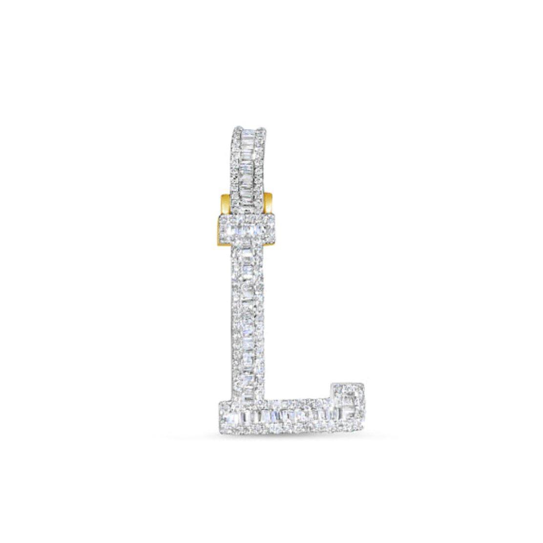 10K 1" Yellow Gold Diamond Baguette Initial Pendants