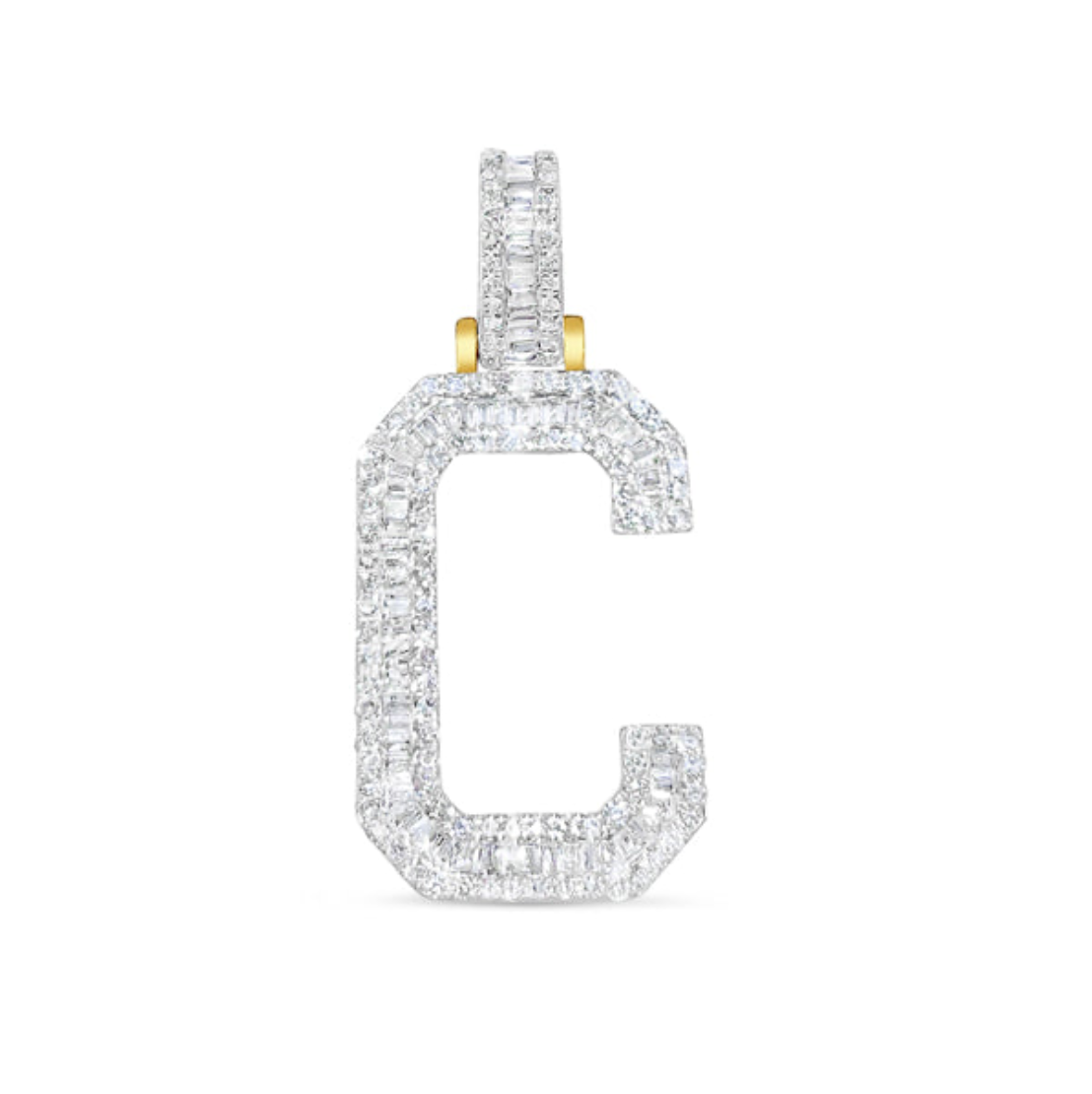 10K 1" Yellow Gold Diamond Baguette Initial Pendants