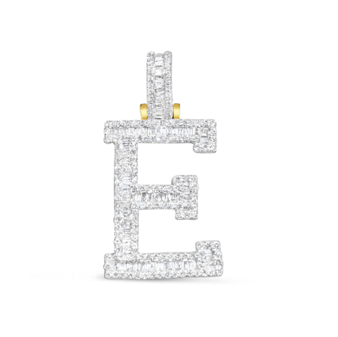 10K 1" Yellow Gold Diamond Baguette Initial Pendants