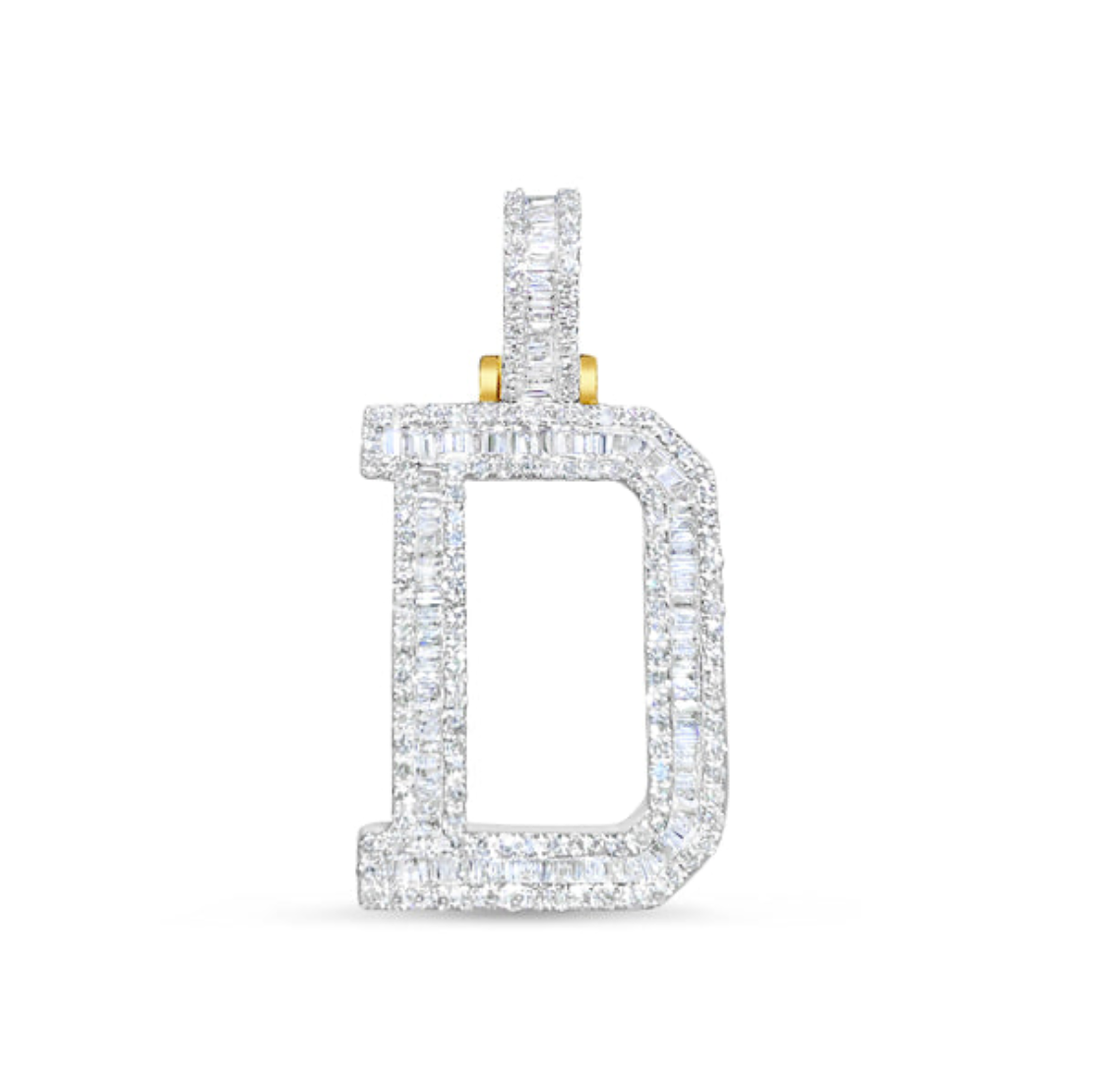 10K 1" Yellow Gold Diamond Baguette Initial Pendants