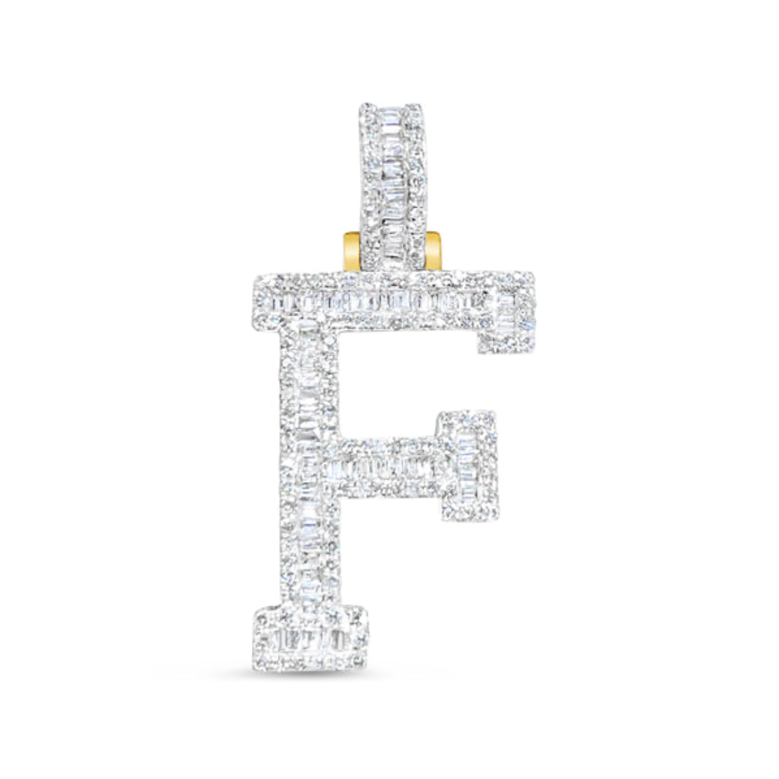 10K 1" Yellow Gold Diamond Baguette Initial Pendants
