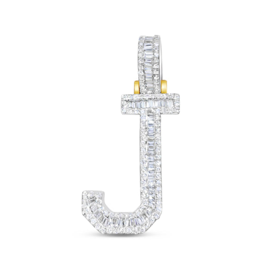 10K 1" Yellow Gold Diamond Baguette Initial Pendants