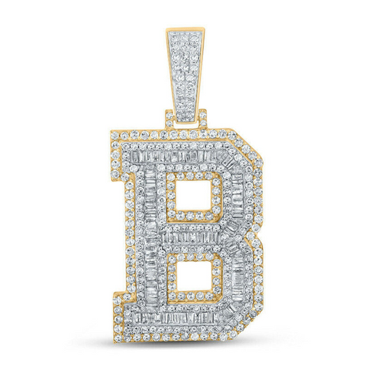 1.75" Two-Tone Diamond Baguette Initial Pedants