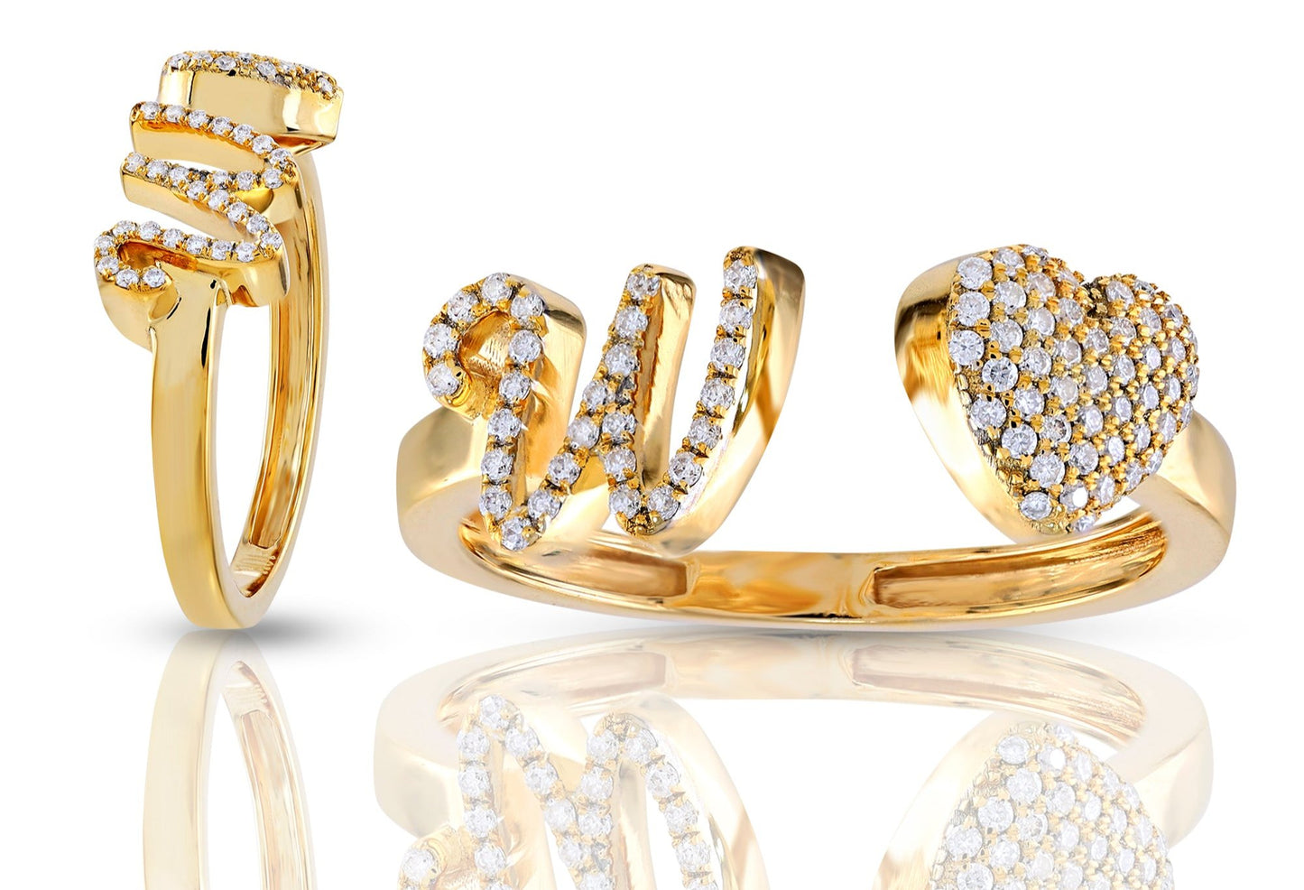 10K Diamond Initial Heart Wrap Rings