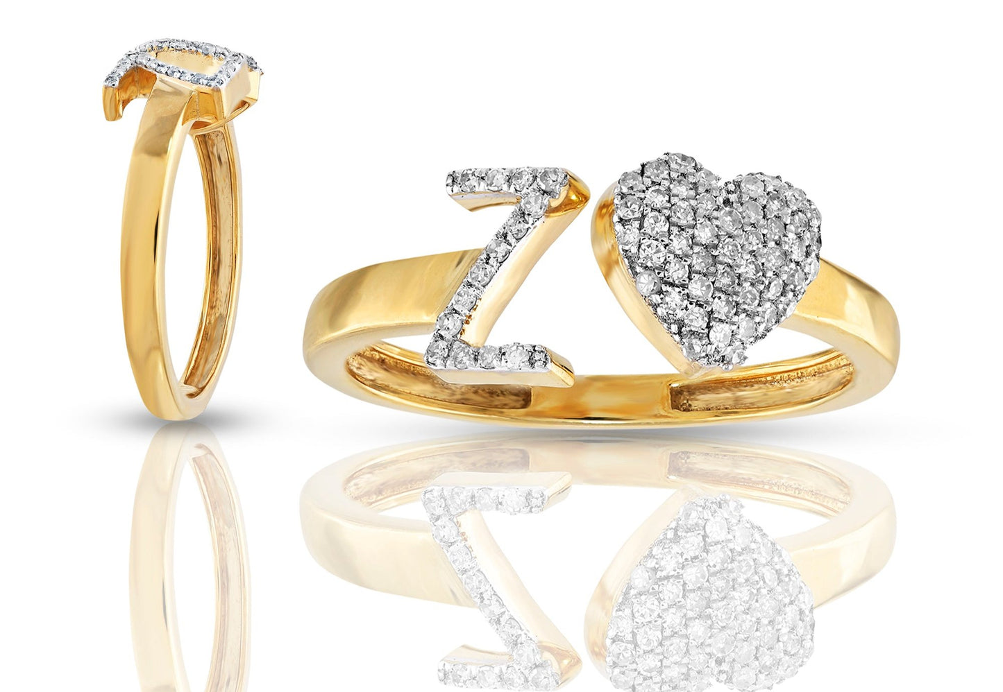 10K Diamond Initial Heart Wrap Rings