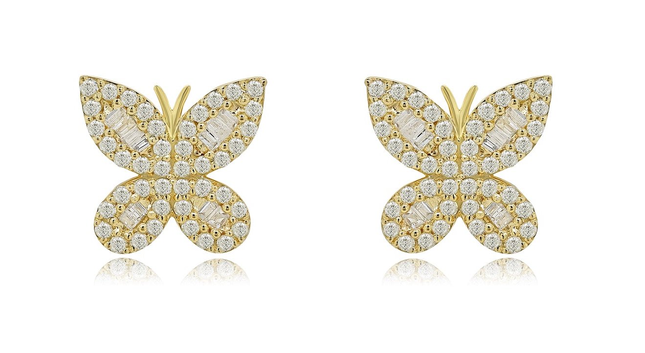 14K 0.72CT 11MM Diamond Baguette Butterfly Screw-Back Earrings