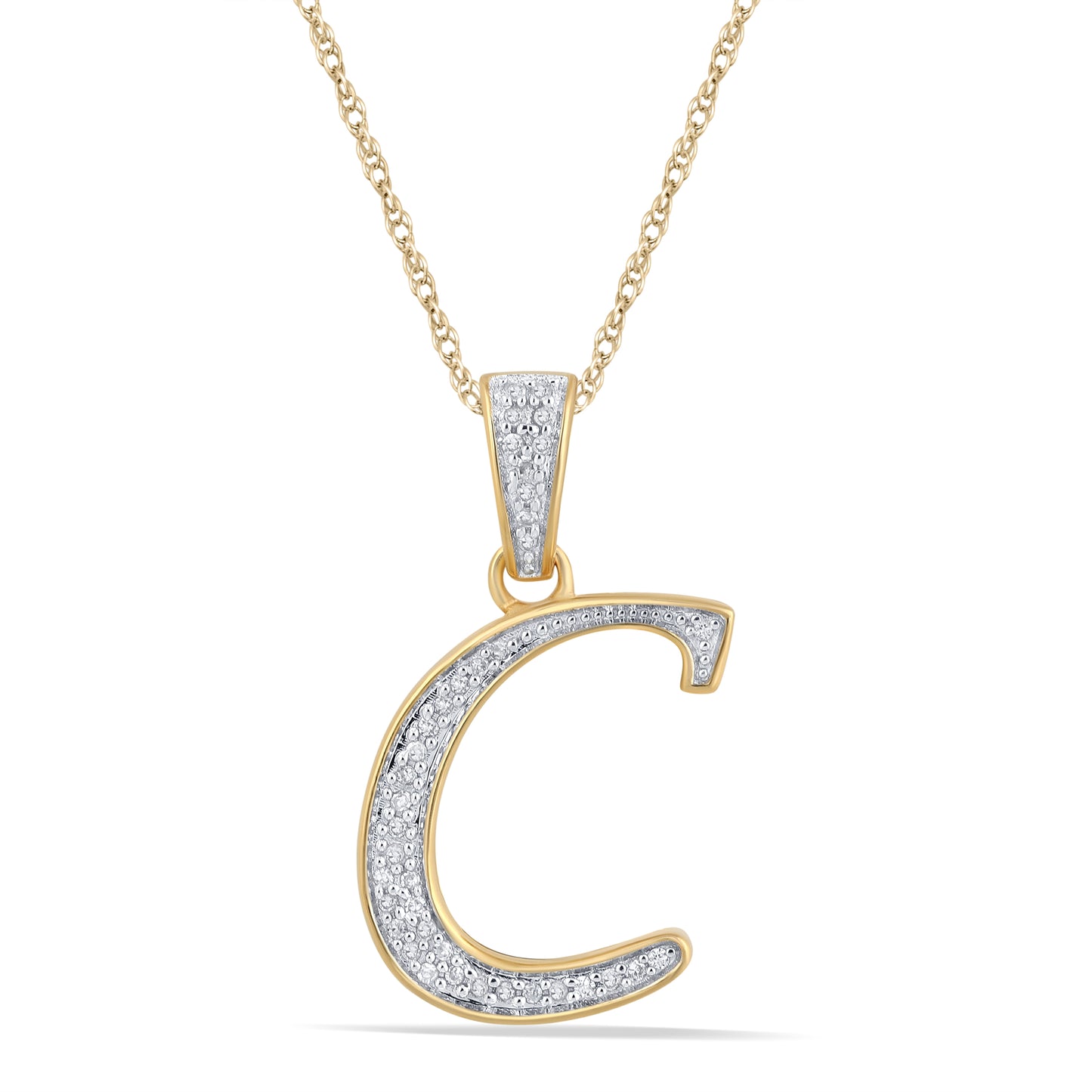 10K 1" Yellow Gold Diamond Cursive Initial Pendants