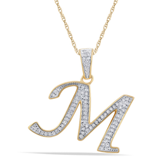 10K 1" Yellow Gold Diamond Cursive Initial Pendants