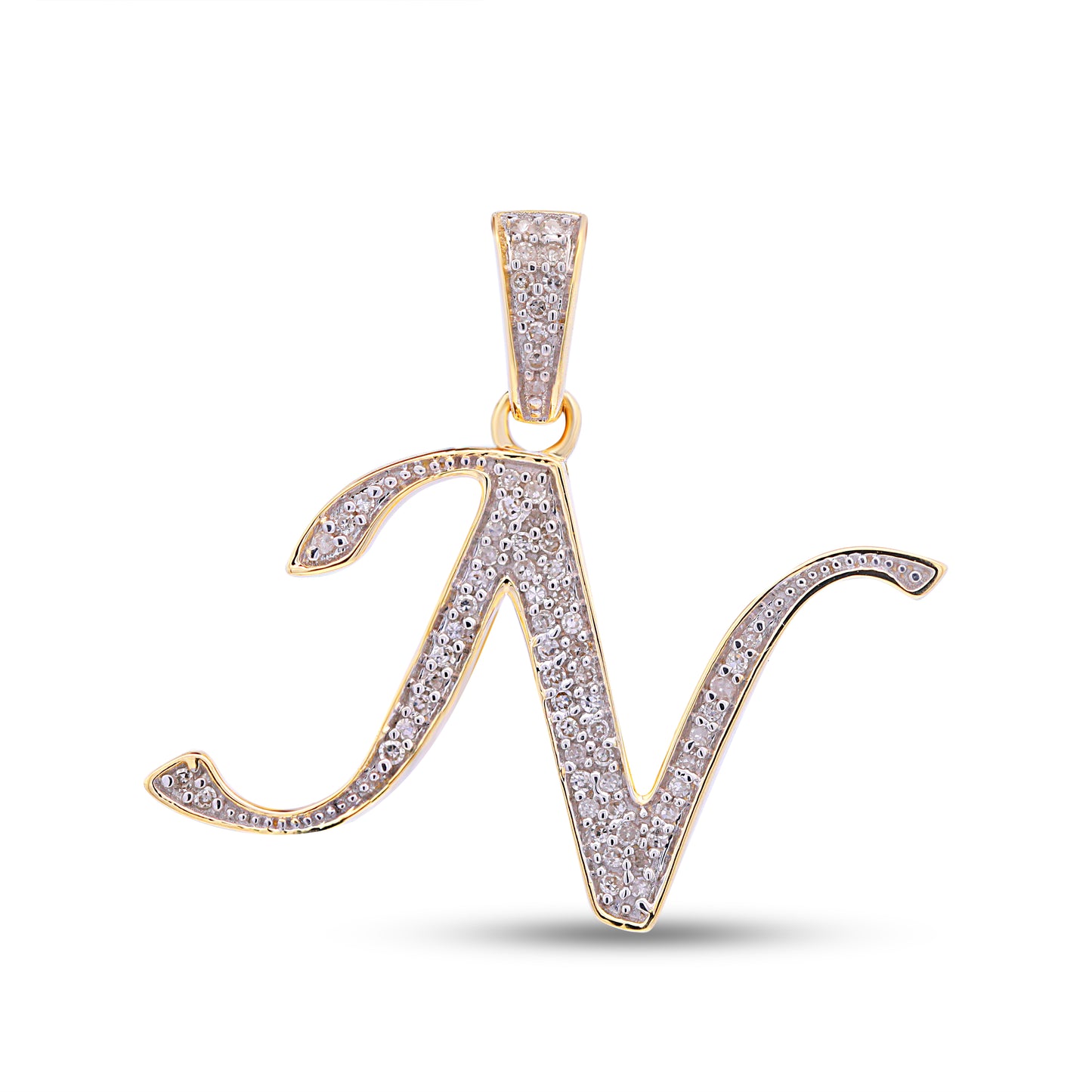 10K 1" Yellow Gold Diamond Cursive Initial Pendants