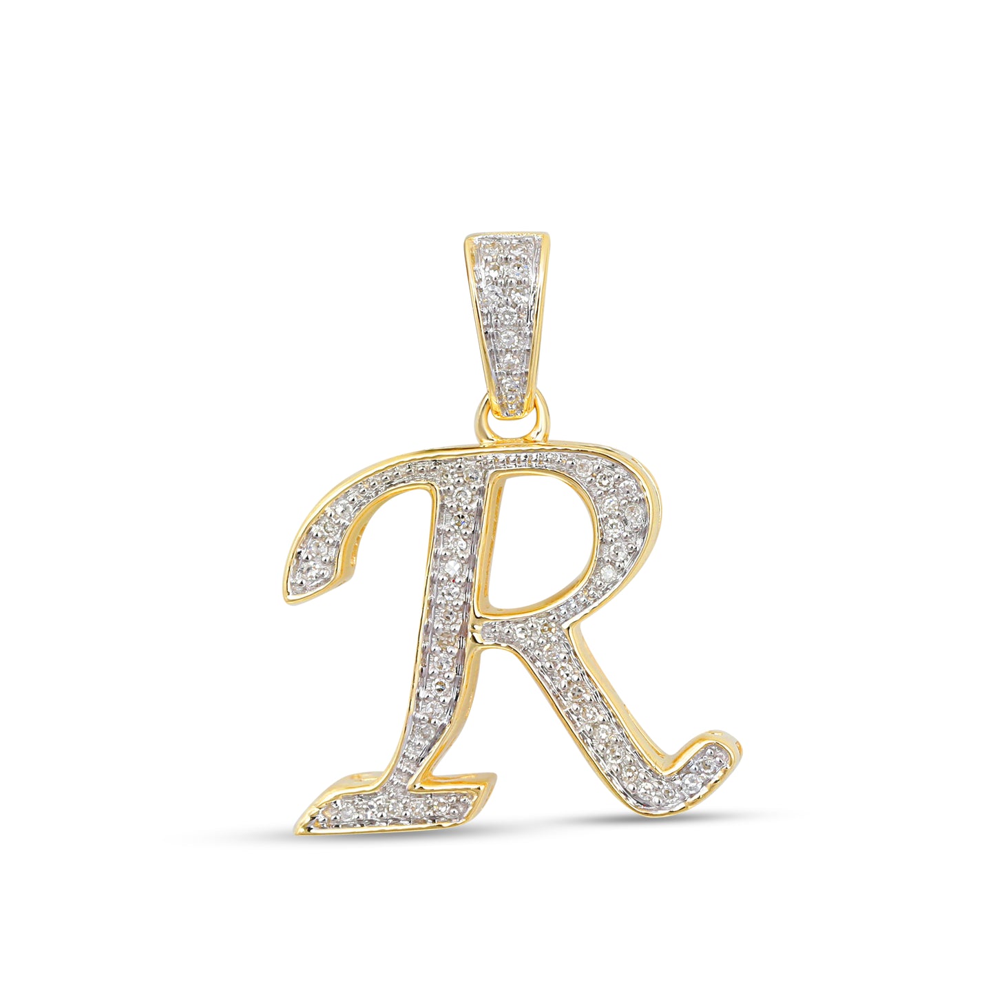 10K 1" Yellow Gold Diamond Cursive Initial Pendants