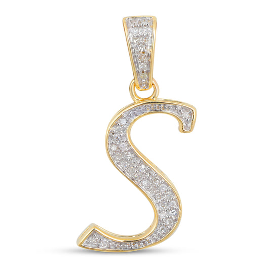 10K 1" Yellow Gold Diamond Cursive Initial Pendants