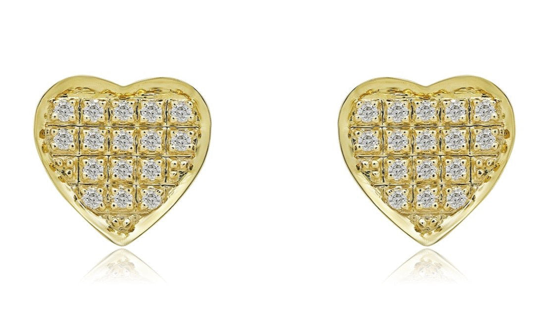10K 0.05CT 6MM Yellow Gold Diamond Heart Screw-Back Earrings
