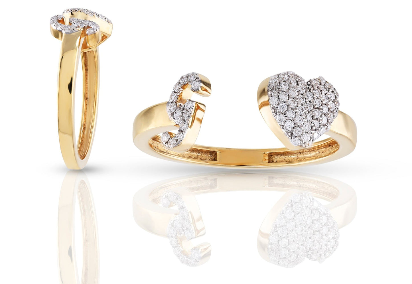 10K Diamond Initial Heart Wrap Rings